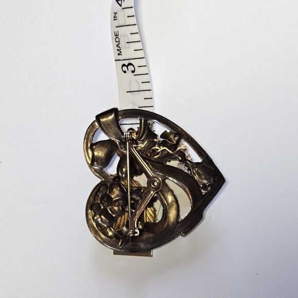 OOAK VINTAGE HEART TRAMP ART FOLK ART BROOCH PIN VERY UNIQUE - Picture 5 of 9